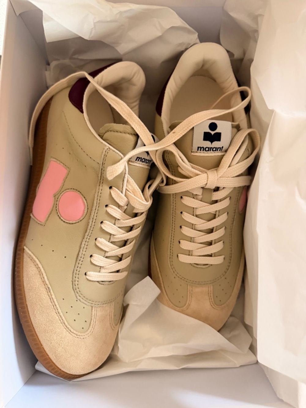 Isabel Marant Beige Pink and Brown Leather Suede Sneakers - Picture 5 of 9